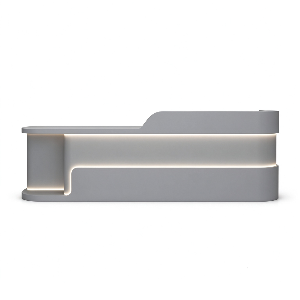 Modern Dual Level Reception Desk With Smooth High Gloss Lacquer Surface