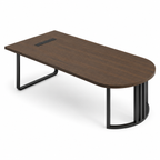 Modern Woodgrain Conference Table with Semi-Round Top, Power Outlet and Statement Metal Legs