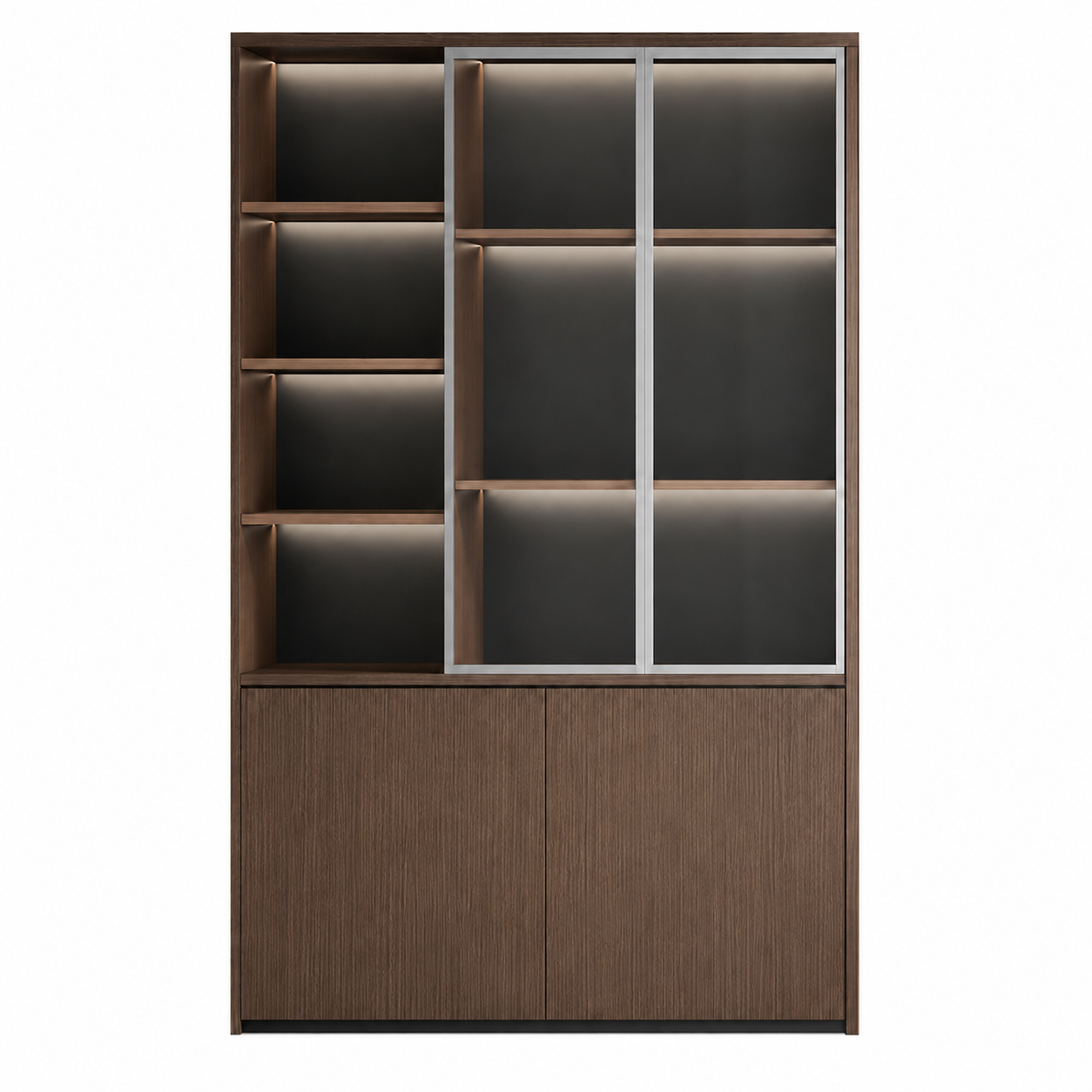 Executive Filing Cabinet with Glass Display and Concealed Storage