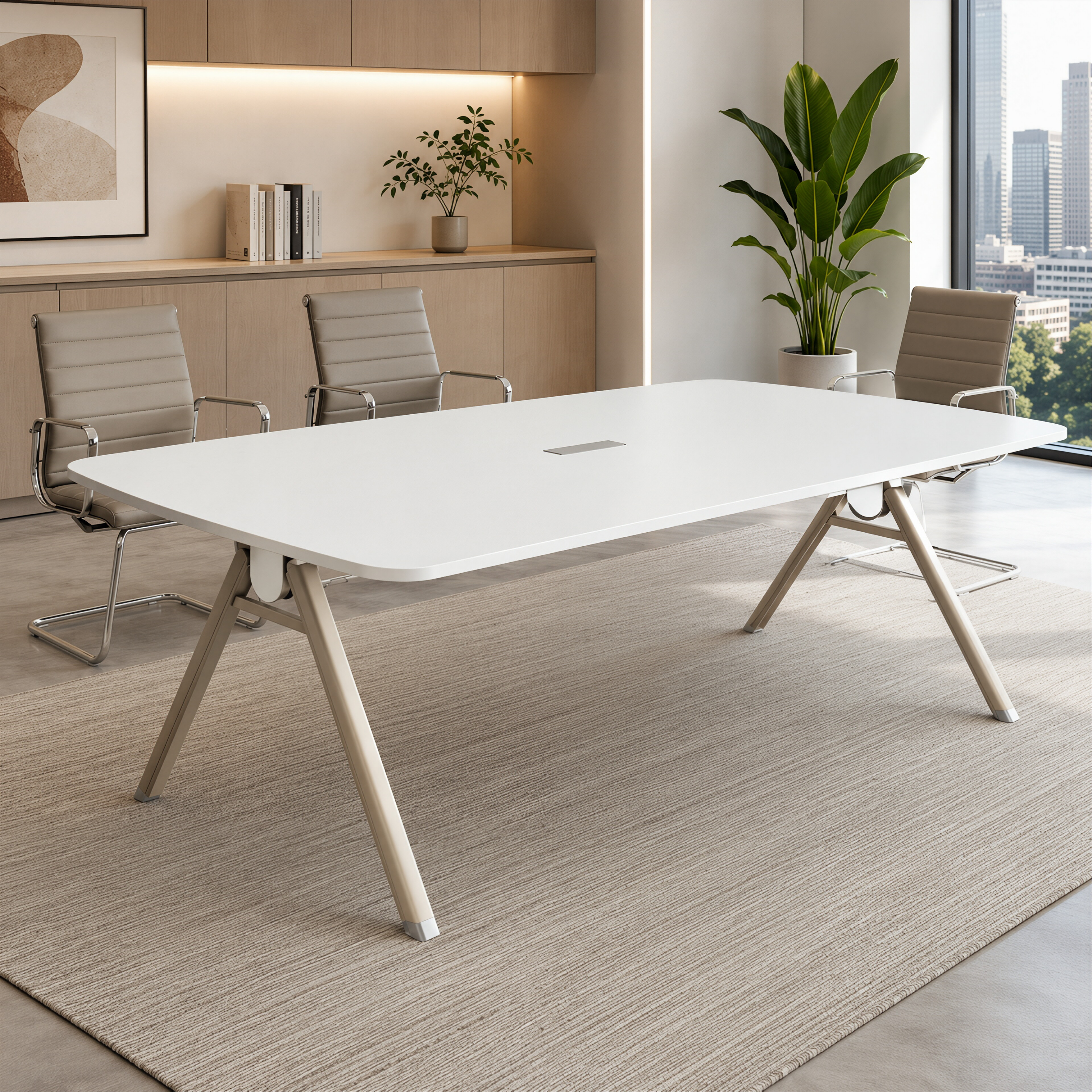 Modern Boardroom Table with Angled Steel Legs