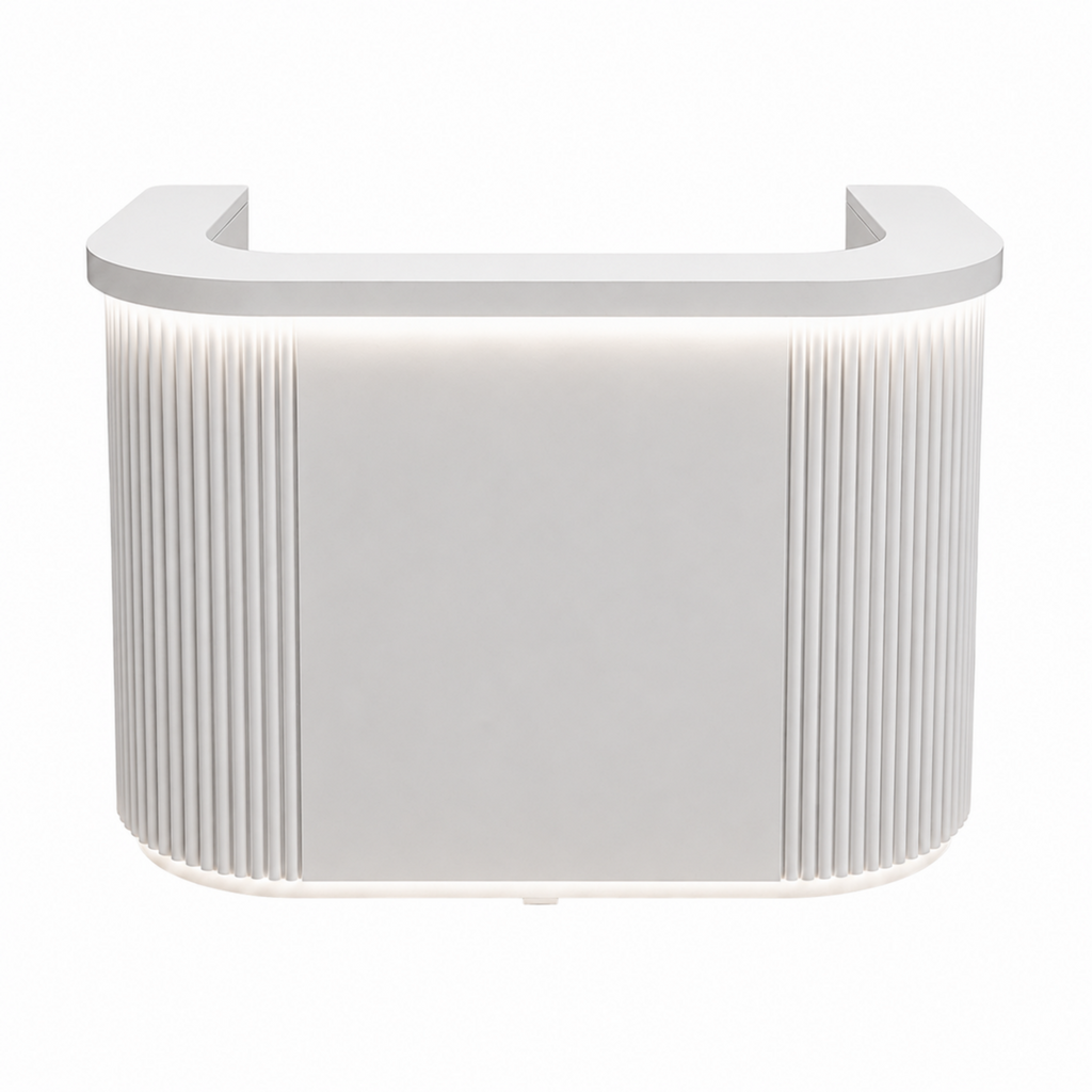 Fluted White Reception Counter for Retail Spaces