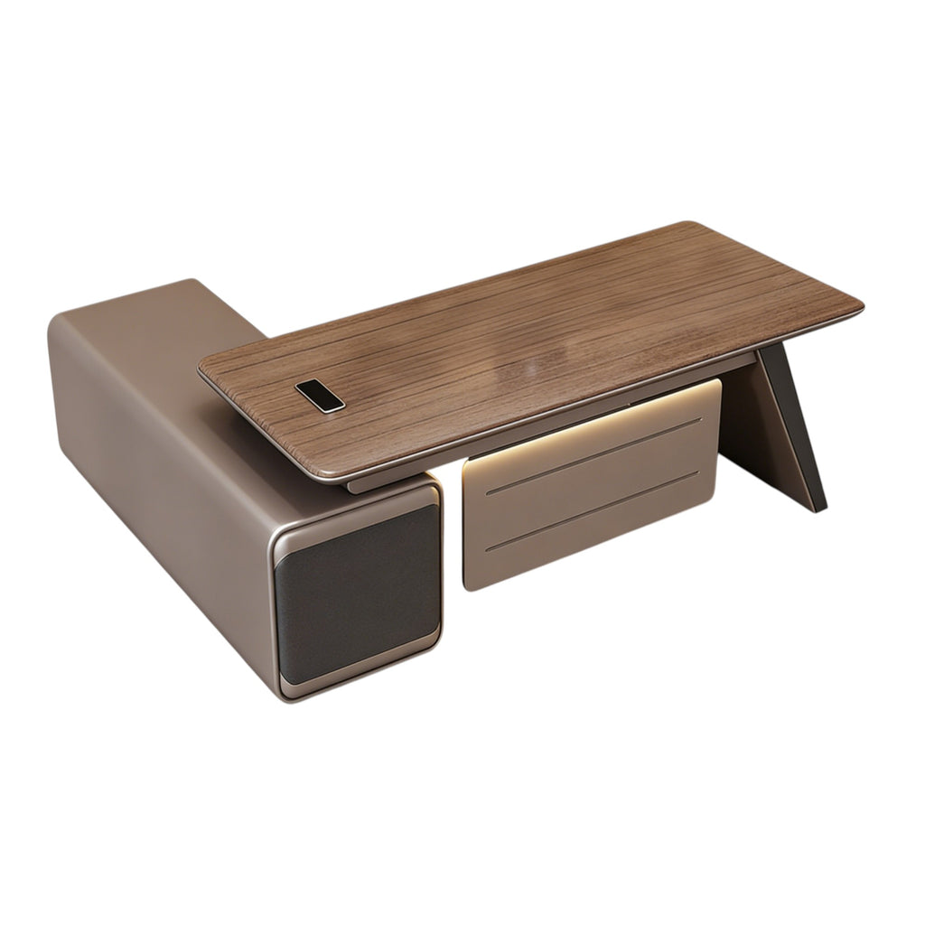 Statement Executive Desk with Dual Side Cabinets