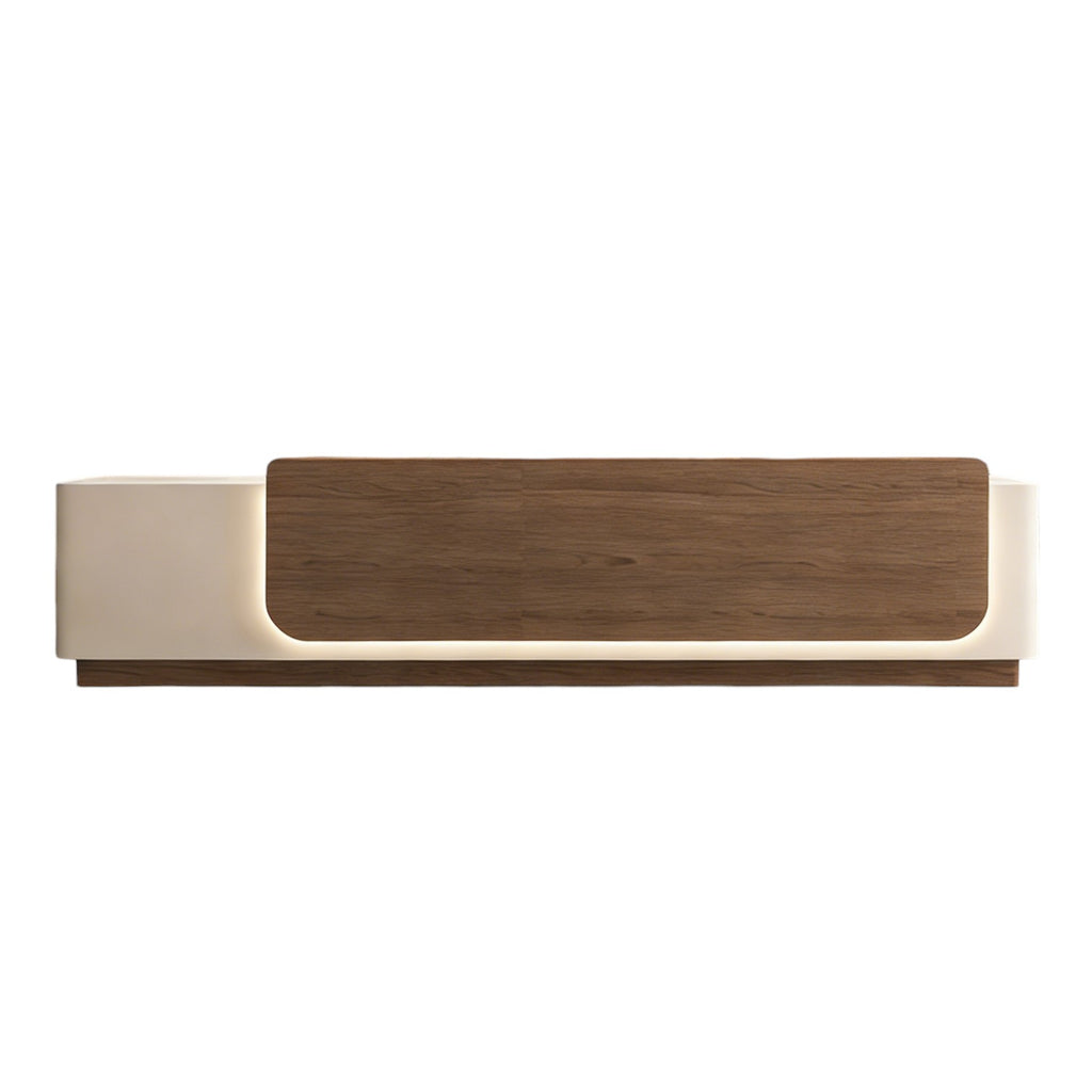 Contemporary Reception Desk with Backlit Timber Feature