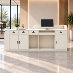 Minimalist Reception Counter with LED Base Light, Lockable Storage and Logo Feature