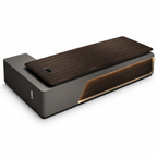 Luxury L-Shaped Executive Office Desk with Walnut-Style Top, Side Return Cabinet and LED Feature Panel