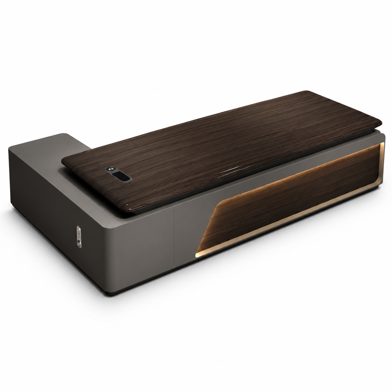 Luxury L-Shaped Executive Office Desk with Walnut-Style Top, Side Return Cabinet and LED Feature Panel