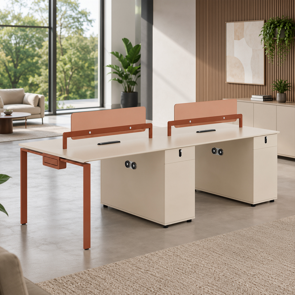 Modern Bench Workstation with Privacy Screens and Integrated Power