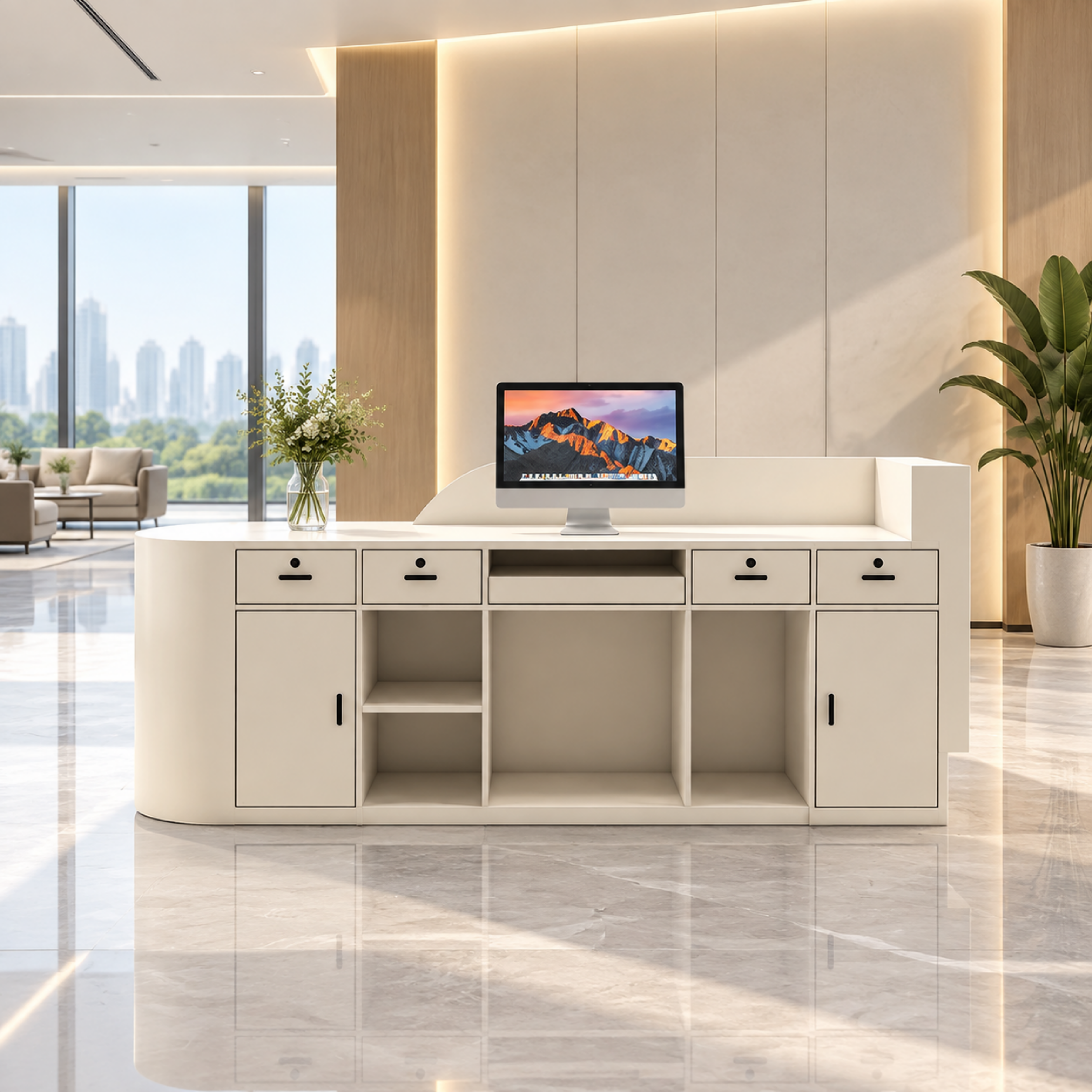 Compact Curved Reception Counter for Beauty and Skin Clinics