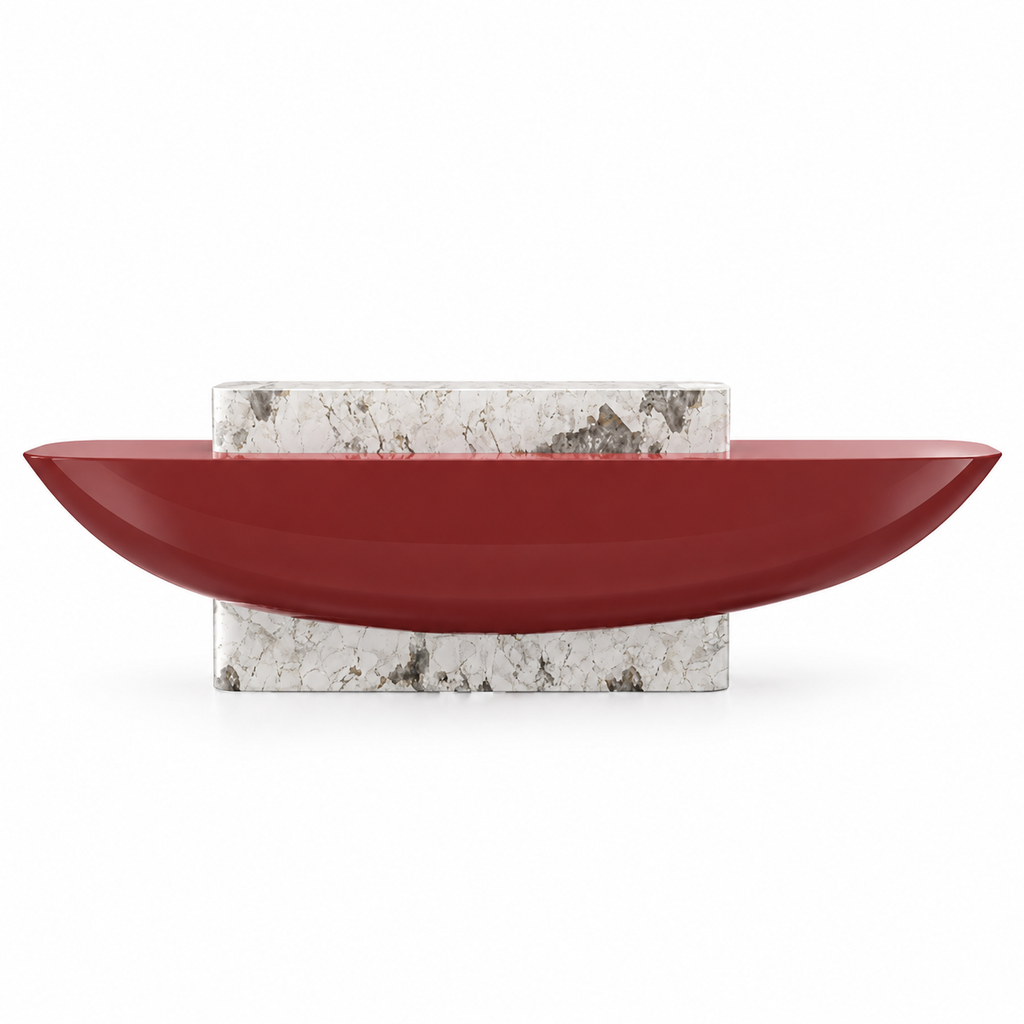 Modern Reception Desk With Curved Edges And Glossy Surface