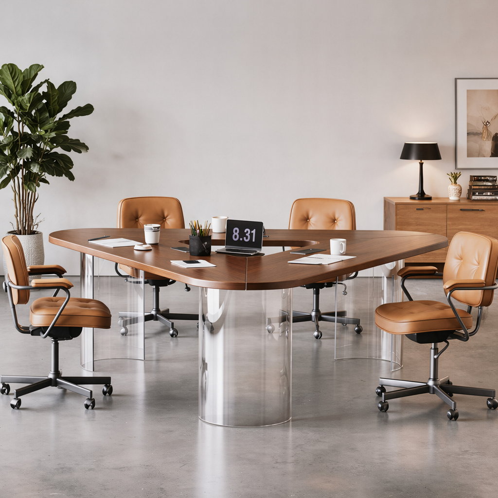 Modern Triangular Conference Table with Acrylic Base