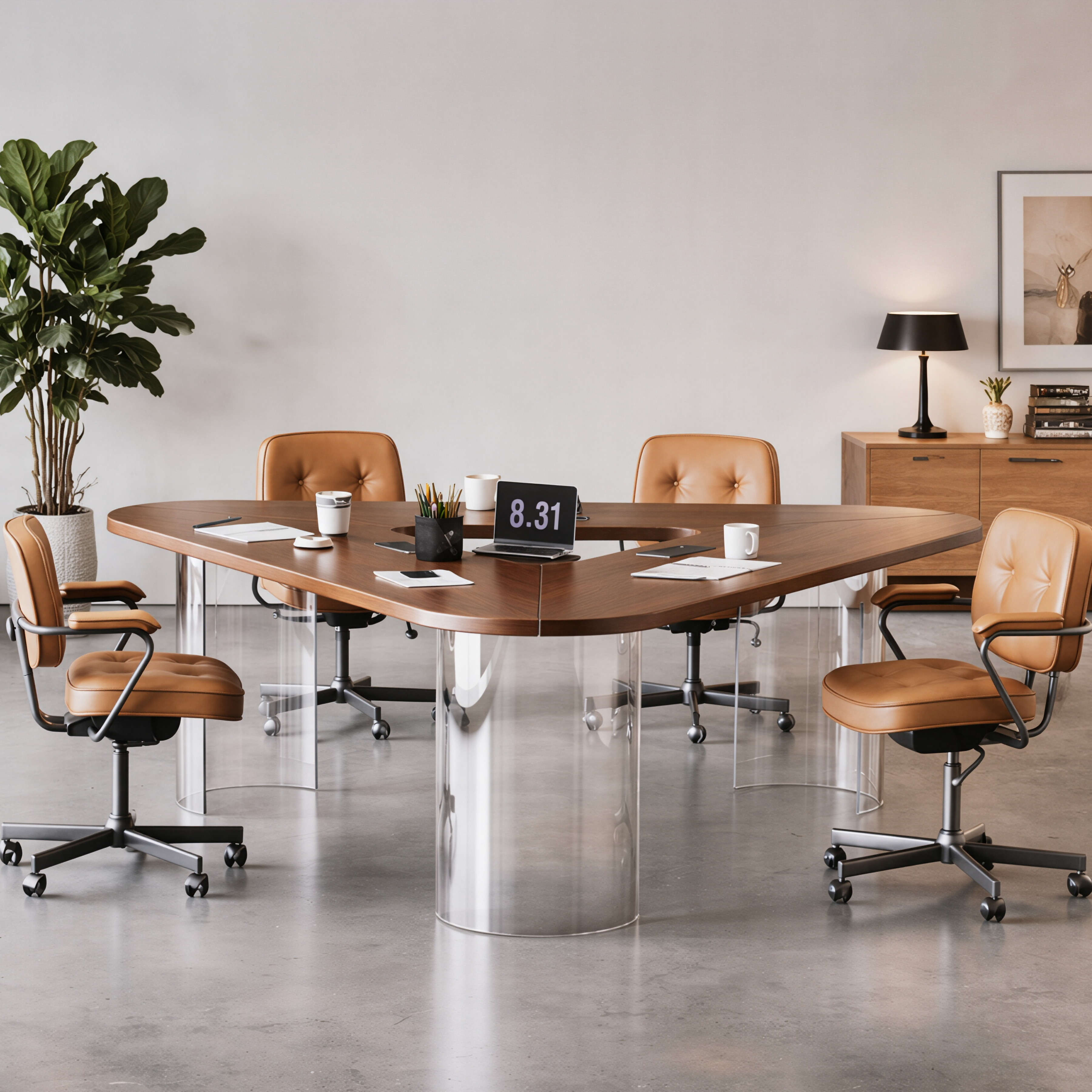 Modern Triangular Conference Table with Acrylic Base