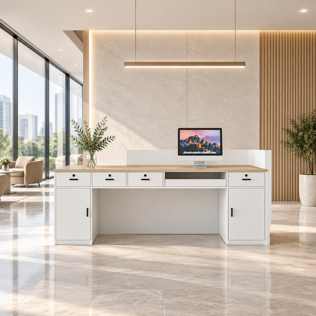 Soft-Tone Timber Reception Counter for Beauty and Wellness