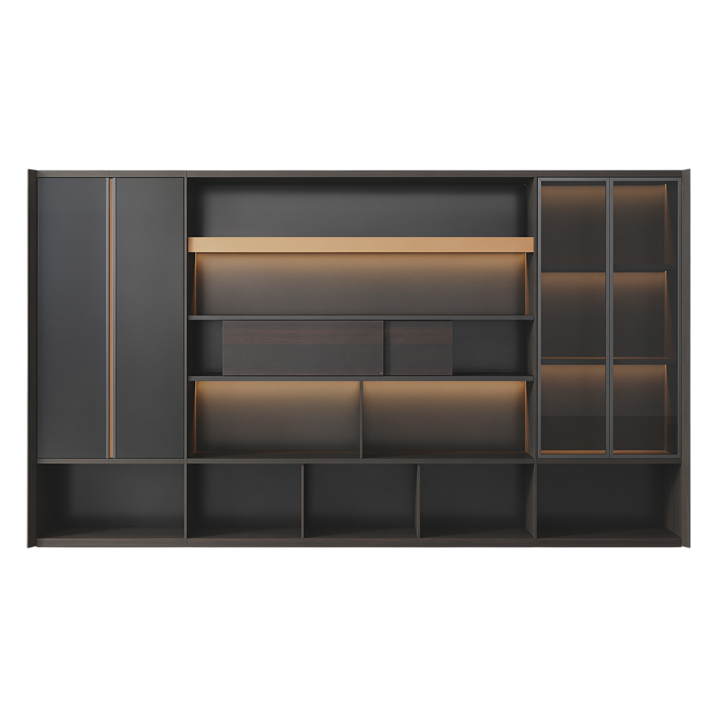 Modern Office Storage Cabinet with Illuminated Display Sections