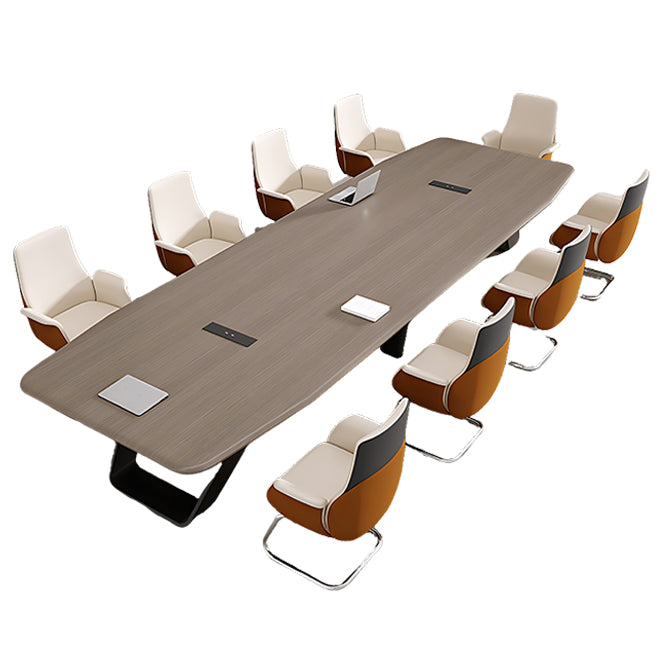 Modern Conference Table with Oak Top and Angled Steel Legs