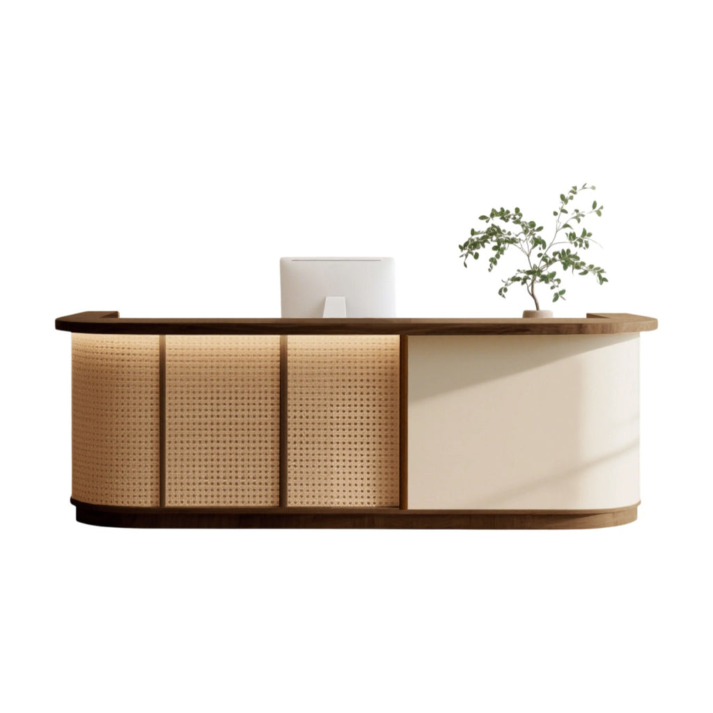 Contemporary Curved Reception Counter with Natural Finish