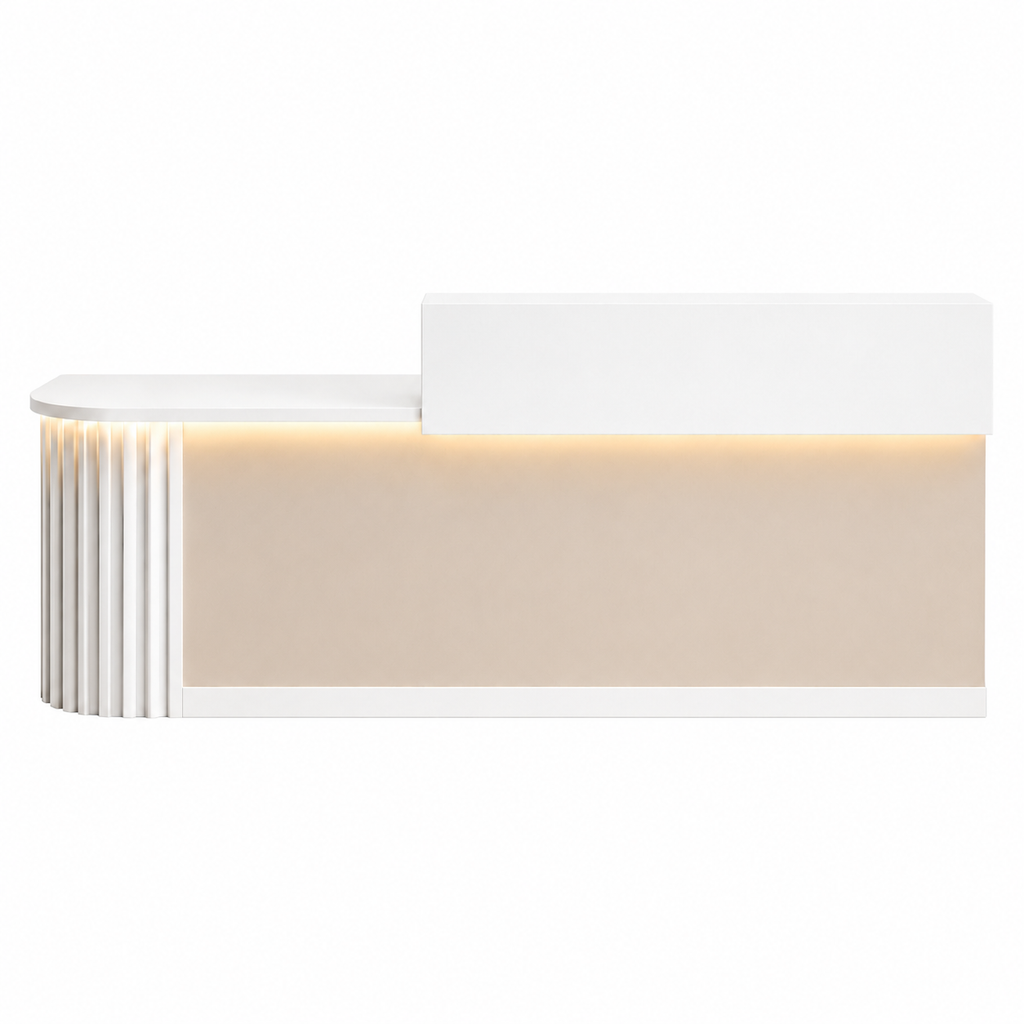 Modern Curved Reception Desk with LED Lighting and Storage Counter