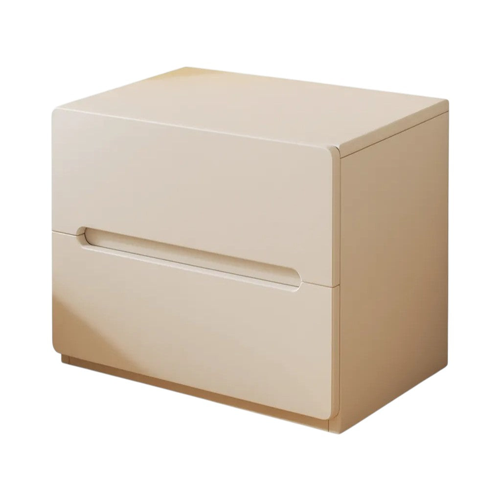 Minimalist Rounded Bedside Table with Concealed Pull Handles and Drawer Storage