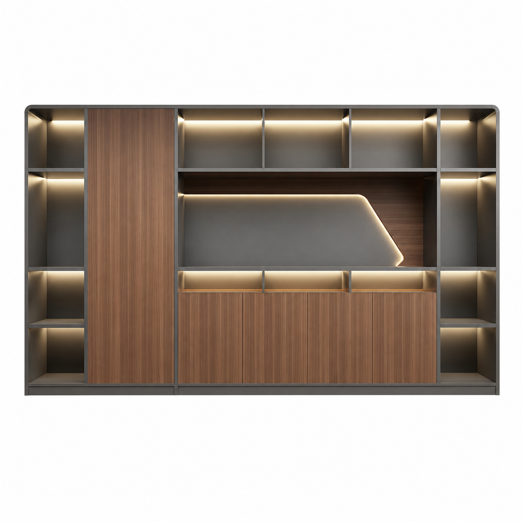 Executive Filing Cabinet with Illuminated Display and Concealed Storage