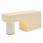 Travertine-Look Reception Desk with Fluted Column and LED Accent