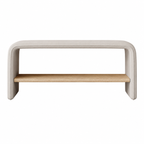 Modern Upholstered Storage Bench with Pine Shelf and Custom Colours