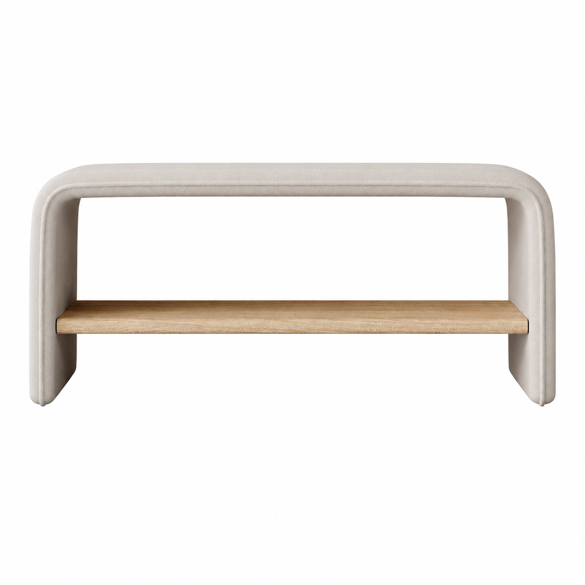 Modern Upholstered Storage Bench with Pine Shelf and Custom Colours