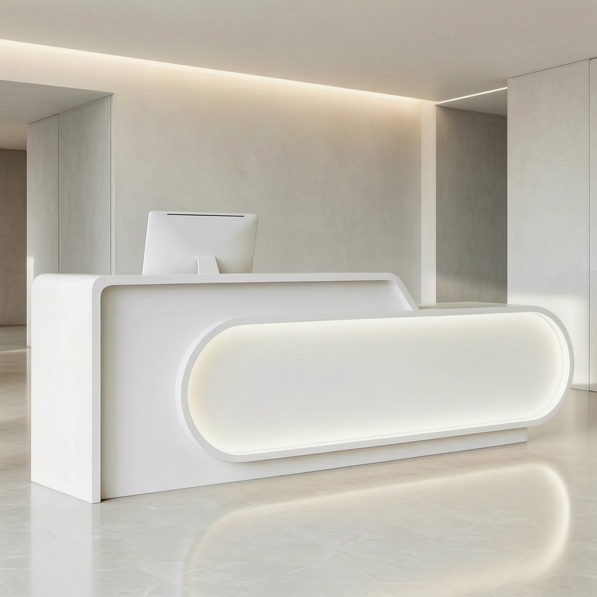 Modern LED Lit Office Reception Desk Eco Friendly E1 Grade with Lockable Storage