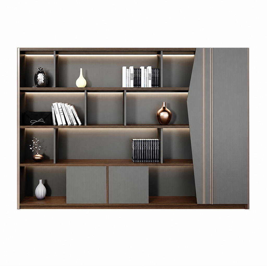 Contemporary Office Storage Cabinet with LED Display Shelves