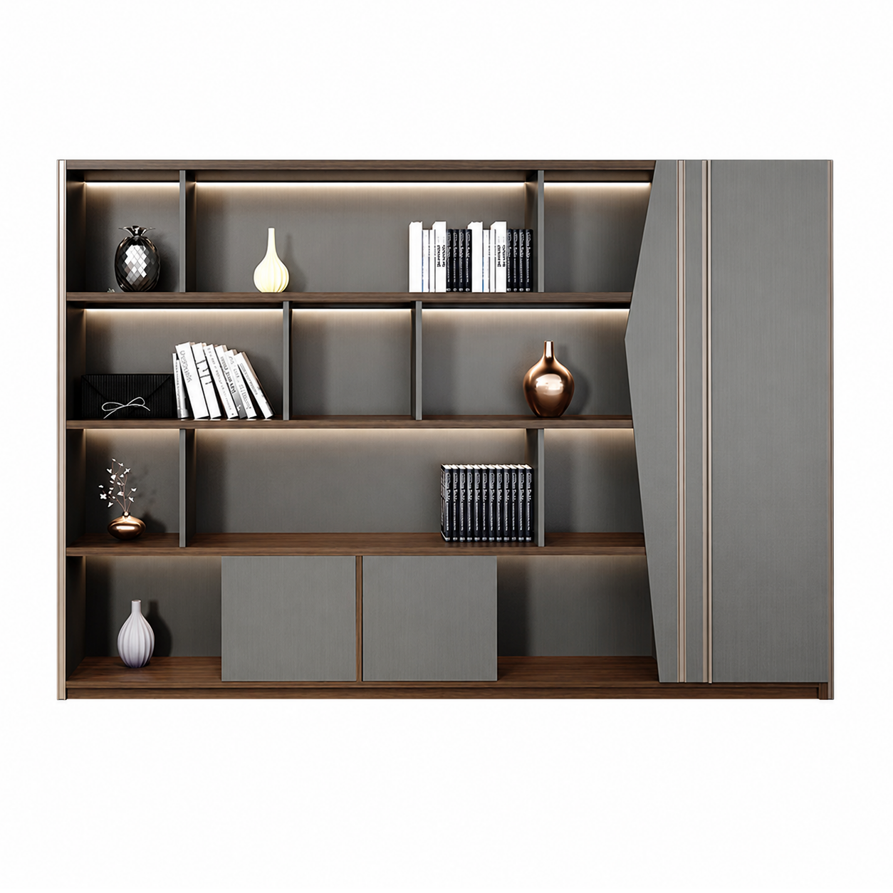 Contemporary Office Storage Cabinet with LED Display Shelves