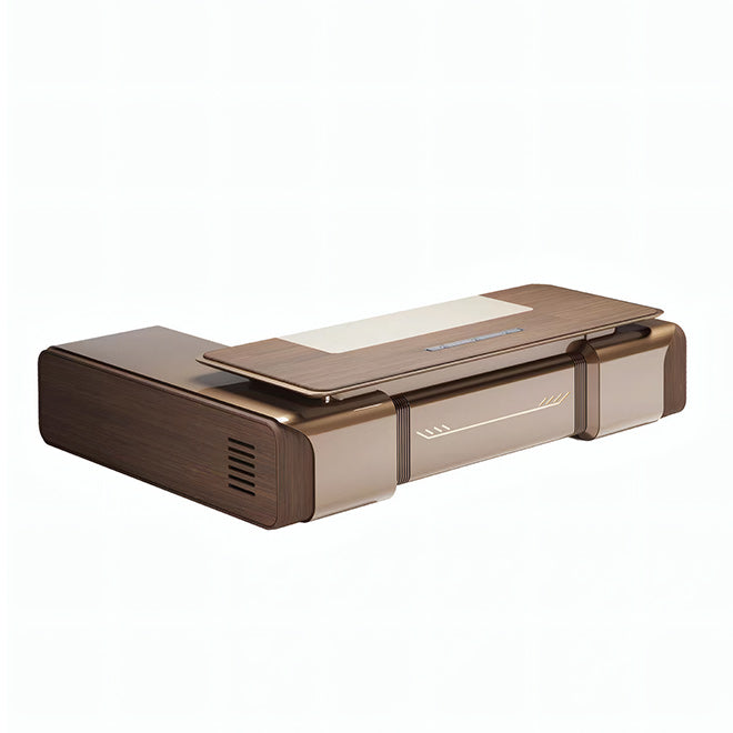 Contemporary Executive Desk with Timber Top, Integrated Side Storage and Cable Access