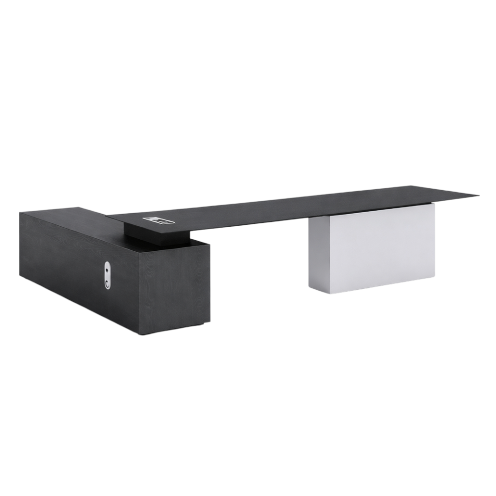 Modern Executive L-Shape Desk With Credenza Storage, Optional Sit-Stand Electric Lift System