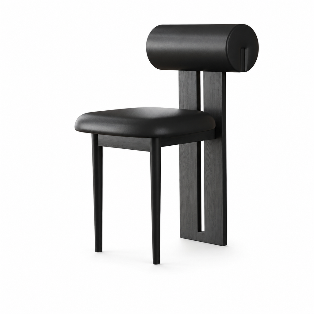 Modern Dining Chair with Upholstered Seat and Cylindrical Backrest