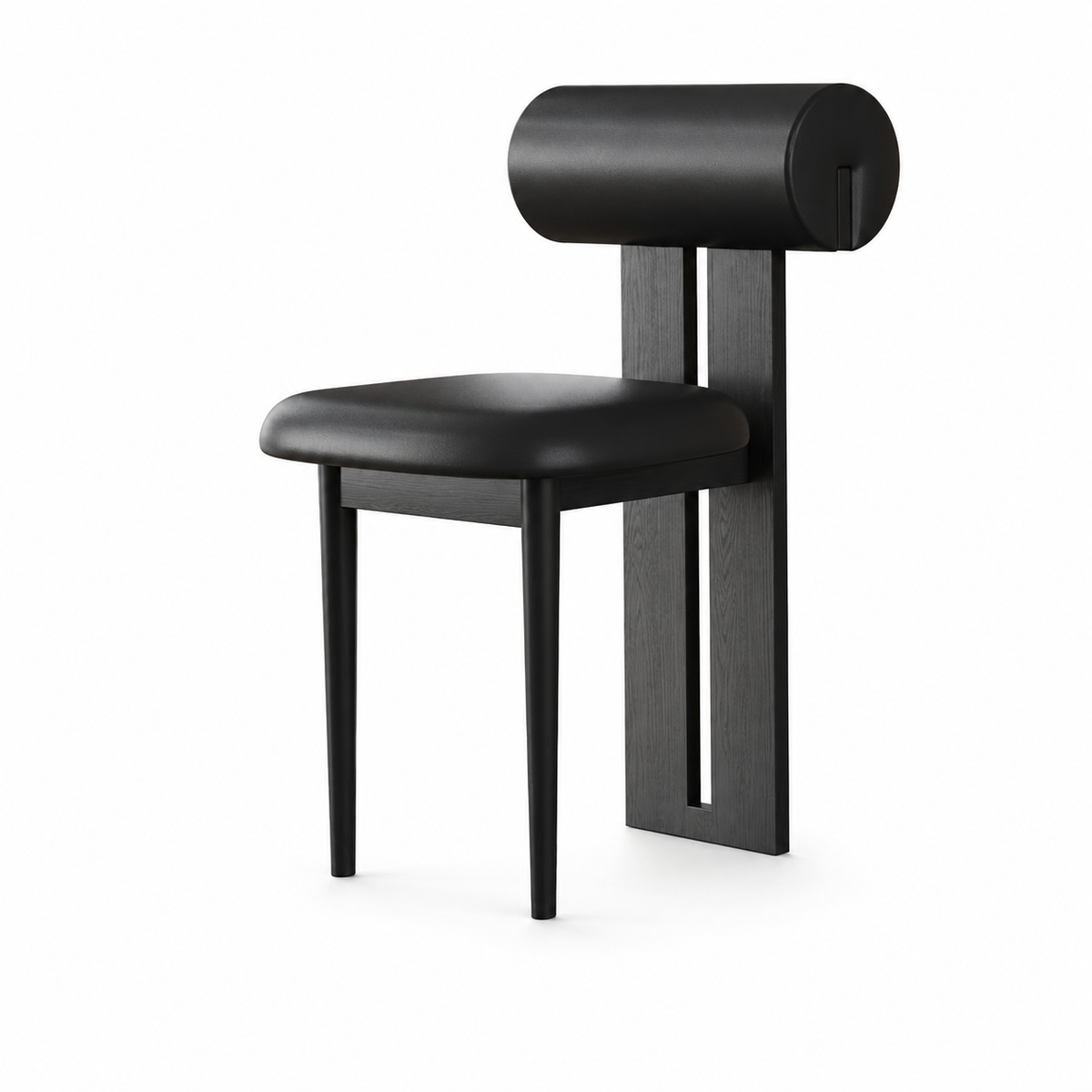 Modern Dining Chair with Upholstered Seat and Cylindrical Backrest