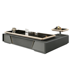 Luxury Black Glass-Top Executive Desk with Lift Side Table and Fluted Front Panel
