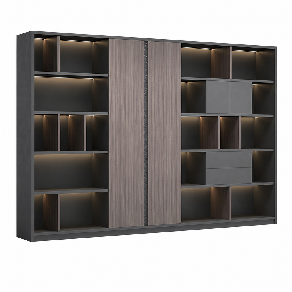 Executive Storage Wall Cabinet with LED and Concealed Wardrobe Storage
