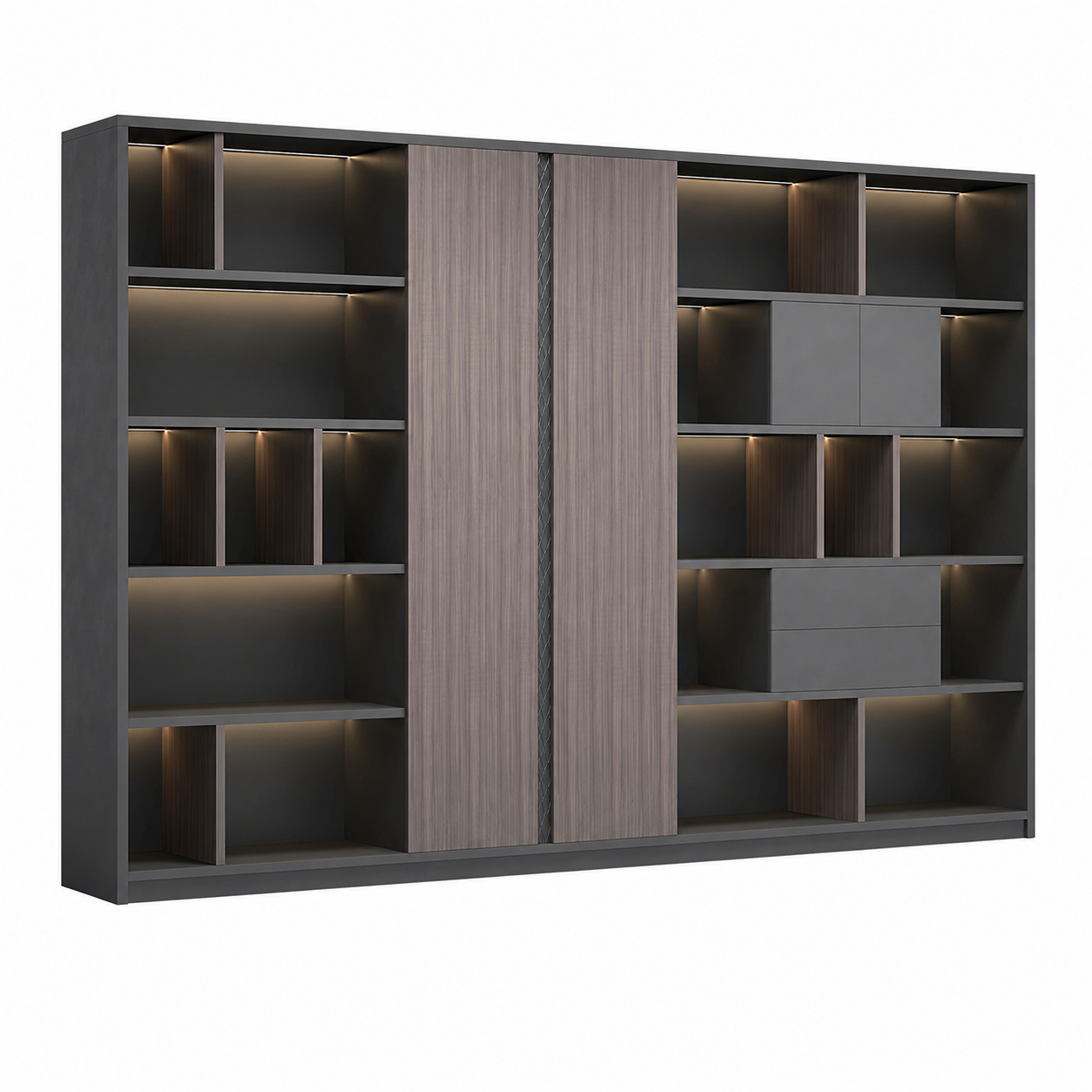 Executive Storage Wall Cabinet with LED and Concealed Wardrobe Storage