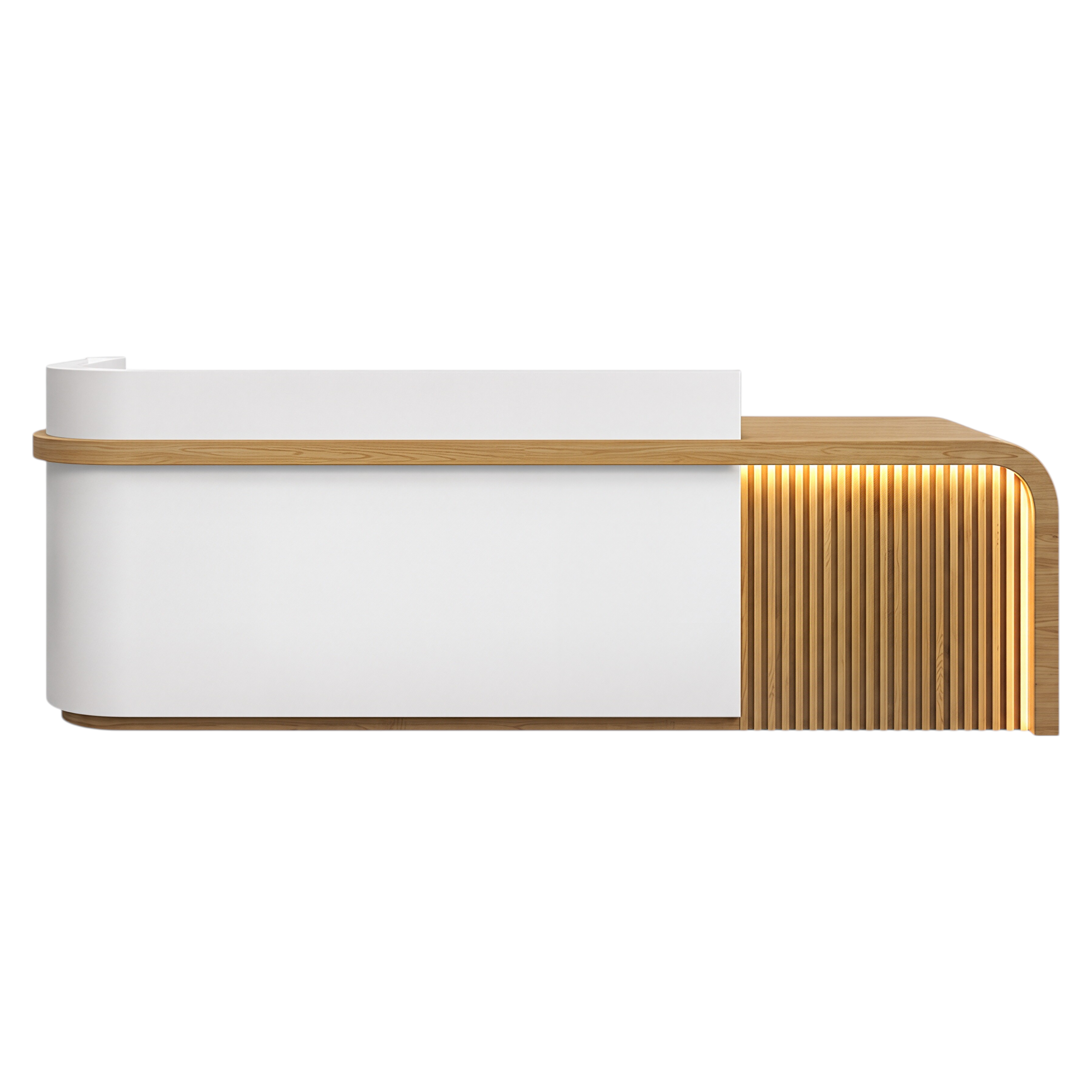 Luxury Reception Counter with Backlit Slat Detail and Logo