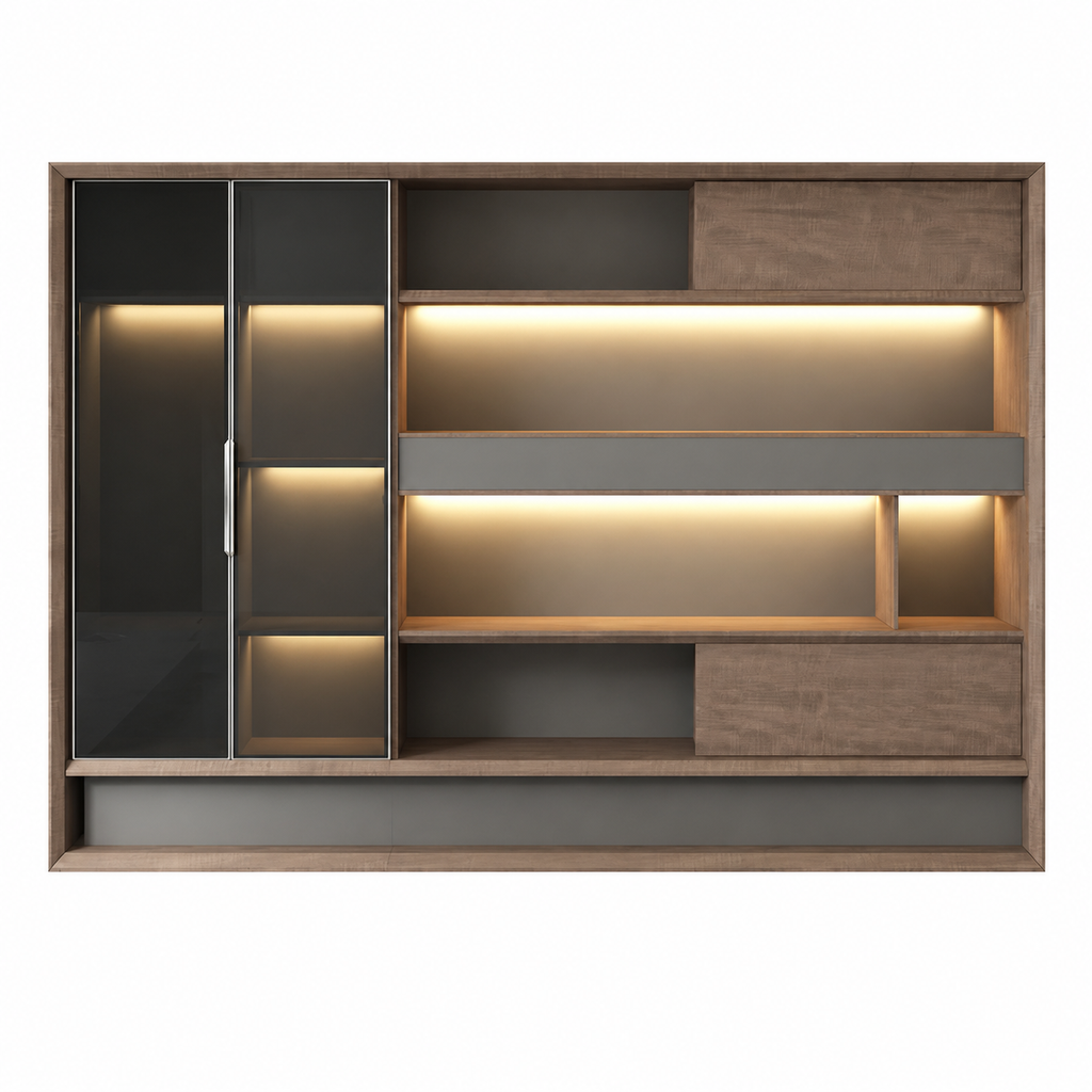 Modern Office Storage Cabinet with Glass Wardrobe and LED Display Shelves