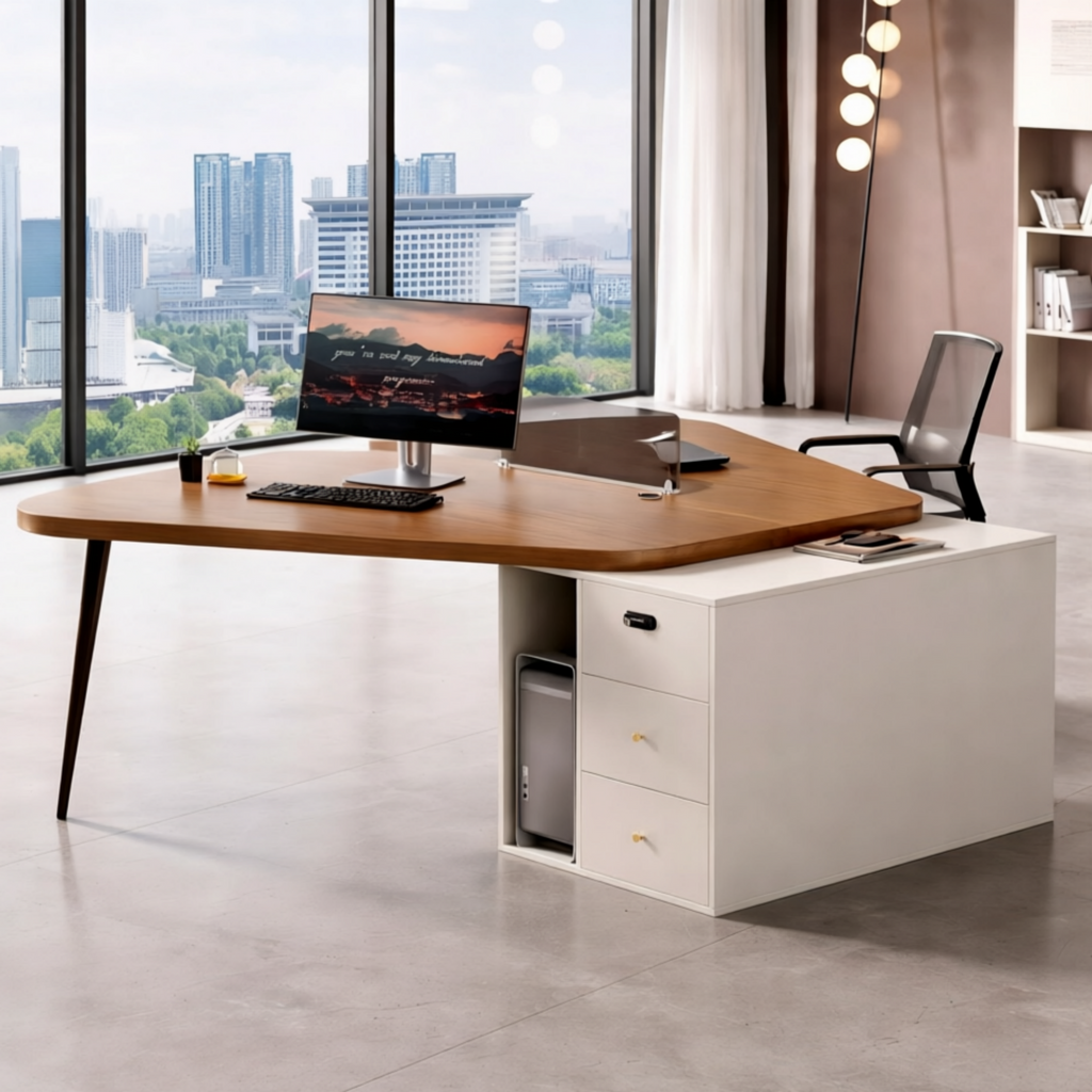 Contemporary Executive Desk with Privacy Screen