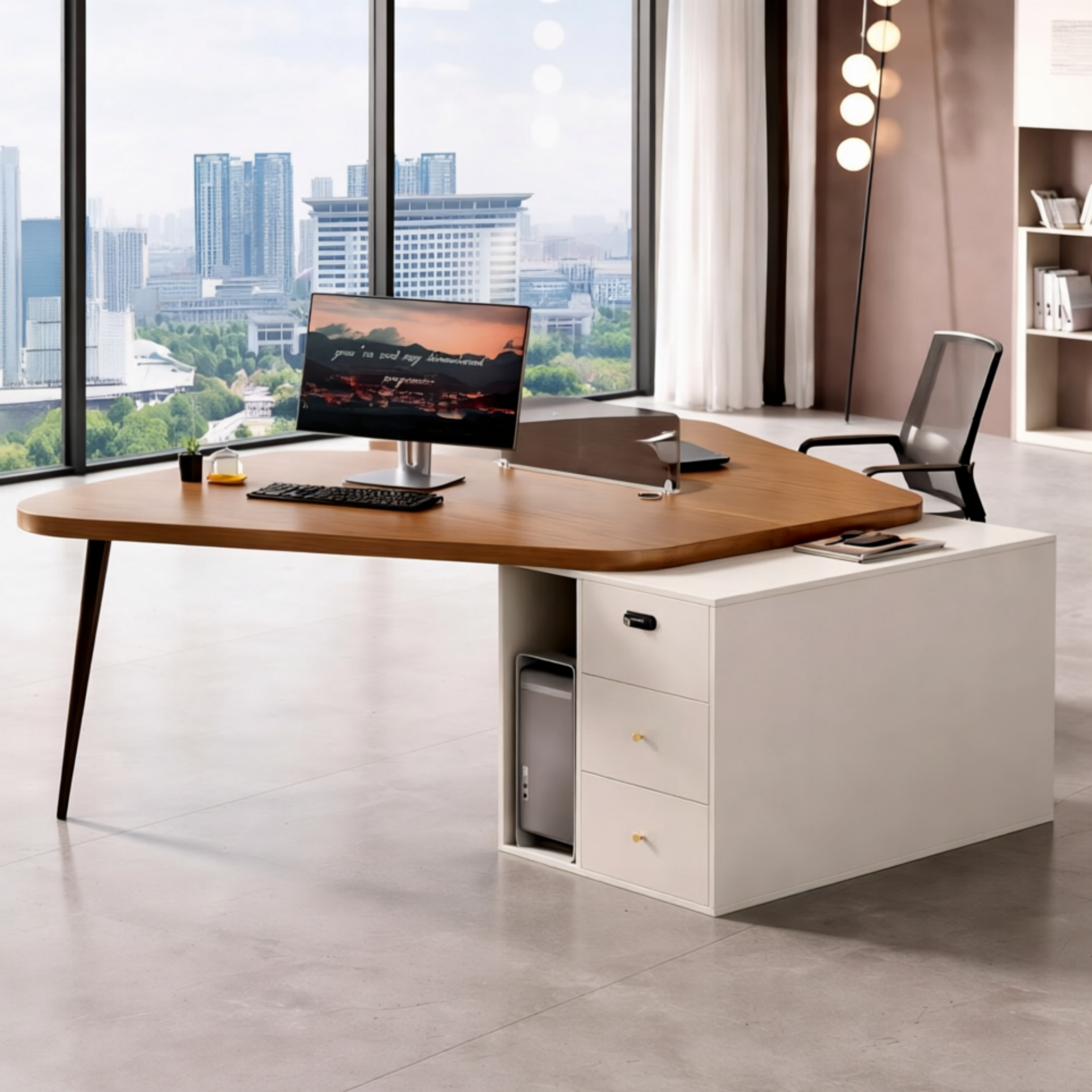 Contemporary Executive Desk with Privacy Screen