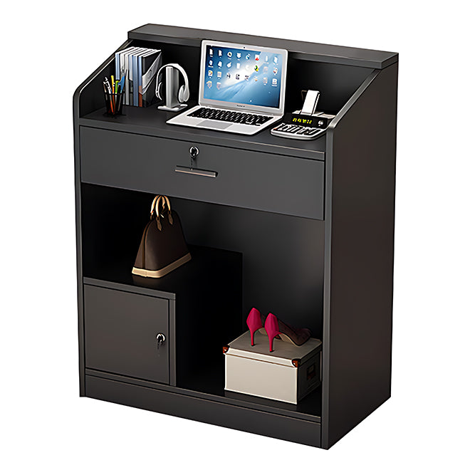 Compact White Reception Counter with Custom Logo