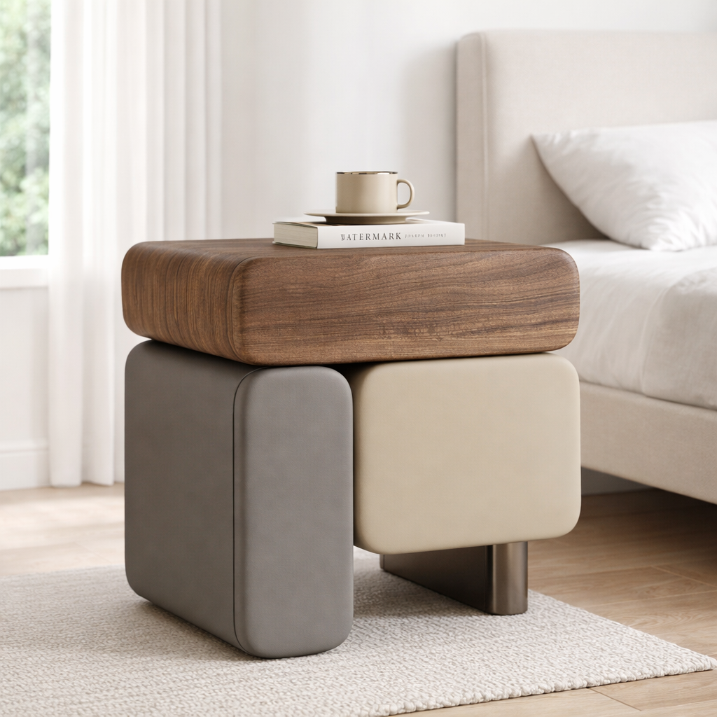 Designer Bedside Table in Walnut Look