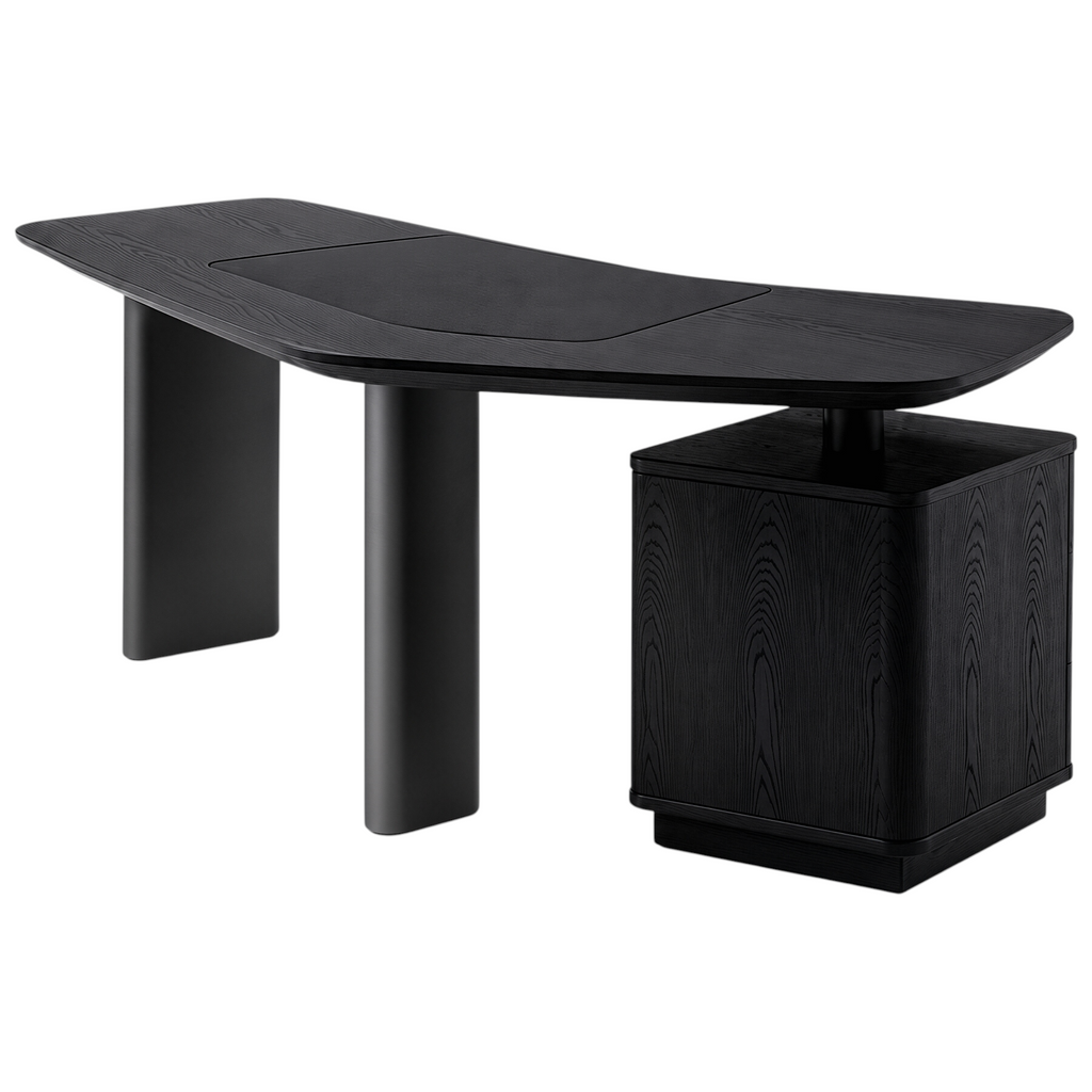 Modern Executive Desk with Leather Inlay & Storage