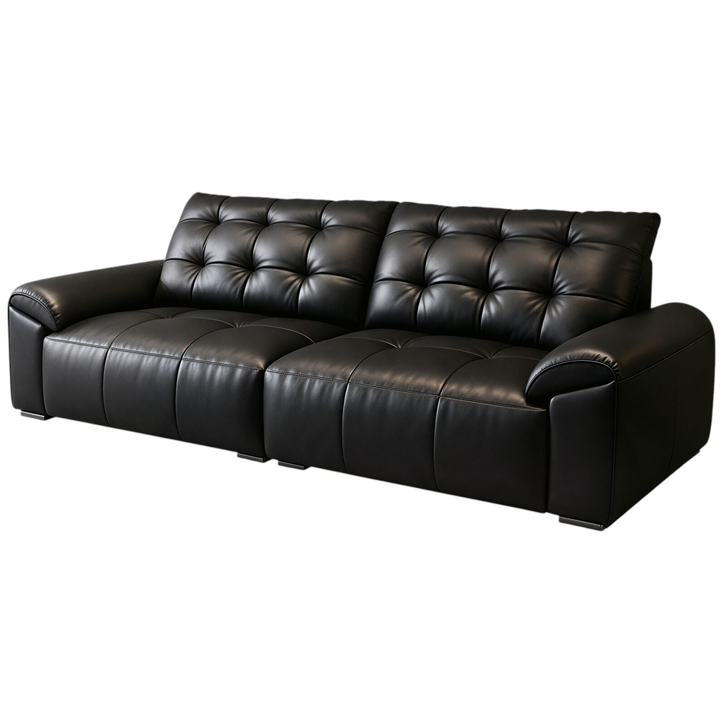 Minimalist Leather Sofa with Generous Seating and Sculpted Contemporary Form
