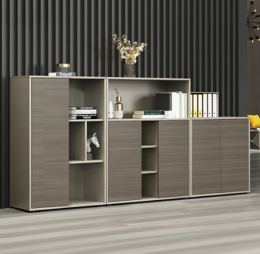 Modern Storage Cabinet with Warm Wood Grain Finish