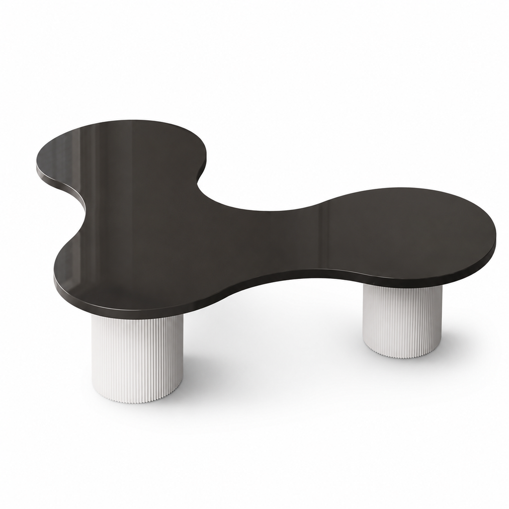 Modern Curved Boardroom Conference Table with Gloss Finish and Cylindrical Base