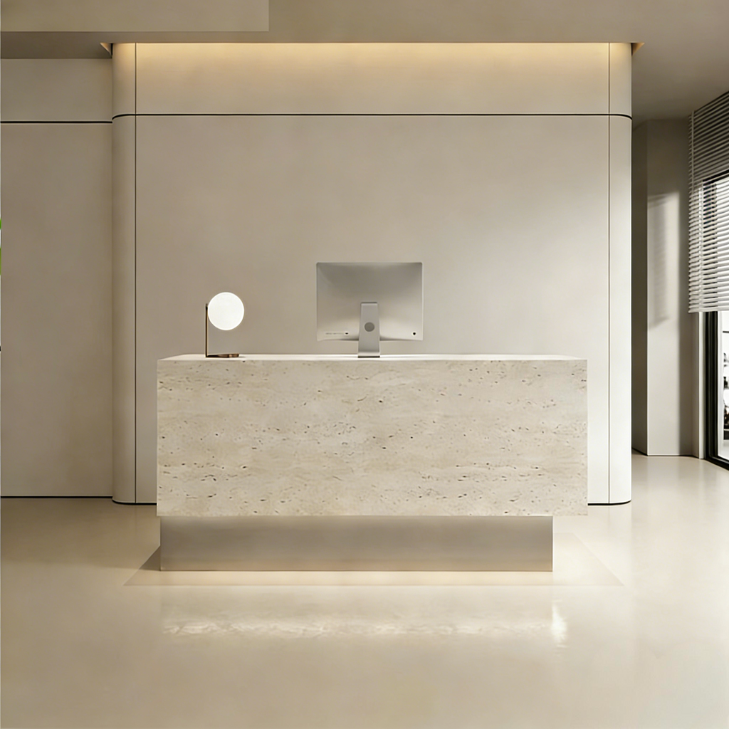 Stone-Look Linear Reception Counter with LED Plinth