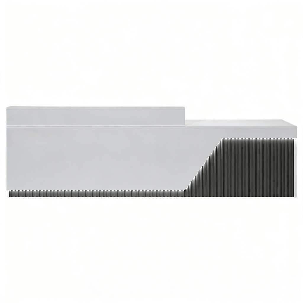 Modern White LED Reception Counter with Fluted Front Panel