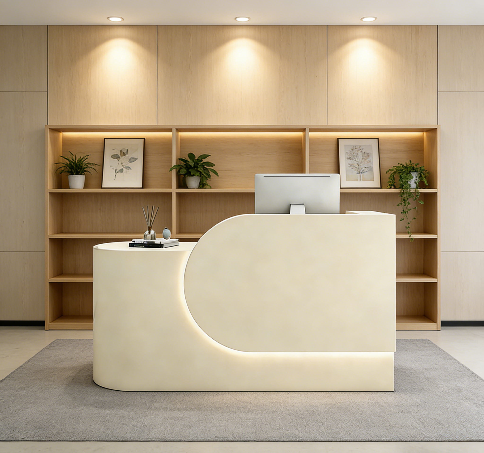 Compact Curved Reception Counter for Beauty and Skin Clinics