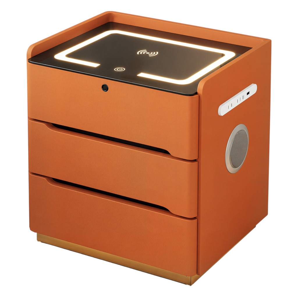 Smart Bedside Table with Wireless Charging and LED Light