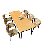 Outdoor Rope-Weave Dining Set With Timber-Look Table